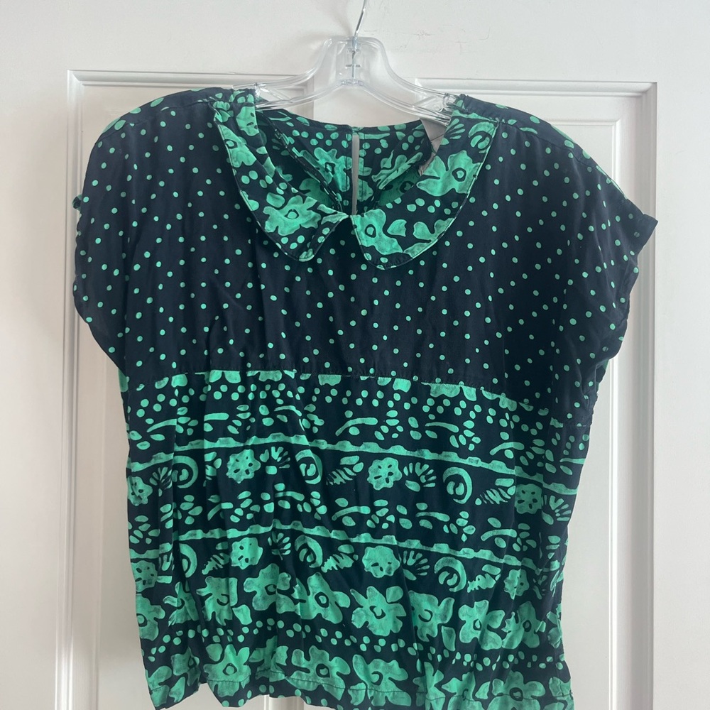 Polka Dot Floral Women's Top - Black and Green